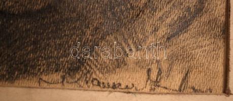 Olvashatatlan jelzéssel: Férfi portré. Ceruza, papír, 28×18 cm