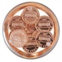 Papírnehezék(?), műanyag félgömbben USA 1978. 1c "Lincoln" (12x) érmekkel