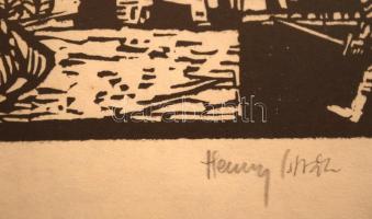 Herczeg István (?- ): Regélő, linómetszet, papír, jelzett, paszpartuban, plexizett fa keretben, 26,5...