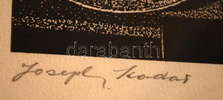 Joseph Kádár (1936- ): Cím nélkül, linómetszet, papír, jelzett, számozott (24/25), üvegezett fa kere...