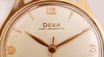 Arany (Au) 14K Doxa karóra, bőr szíjjal, jelzett, működik, bruttó 36 g