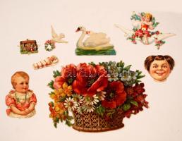 cca 1920 Vegyes, régi, litho  matrica tétel, 8db, különböző méretben és minőségben 1-13cm között