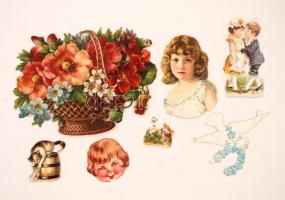 cca 1920 Vegyes, régi, litho  matrica tétel, 8db, különböző méretben és minőségben 1-13cm között