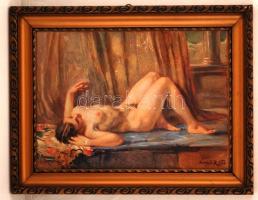 Ócsvár Rezső (1877-1968): Fekvő akt. Akvarell, papír, jelzett, üvegezett keretben, 35×50 cm