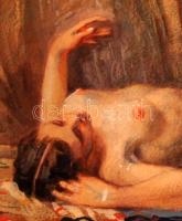 Ócsvár Rezső (1877-1968): Fekvő akt. Akvarell, papír, jelzett, üvegezett keretben, 35×50 cm