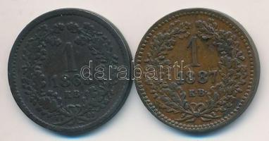 1868KB 1kr Cu "Angyalos címer + 1887KB 1kr Cu "Középcímer" T:2,2-,3 Adamo M4.1