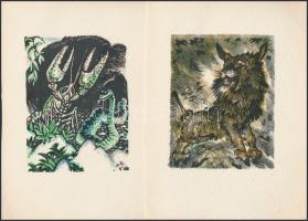 Jelzés nélkül: 4 db állatos színes linó, papír, 13×9 cm