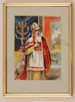 Olvashatatlan jelzéssel: Rabbi, akvarell, papír, paszpartuban, üvegezett fa keretben, 17×12,5 cm