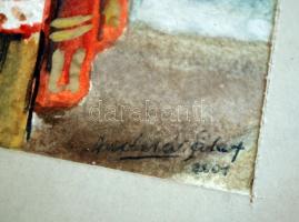 Olvashatatlan jelzéssel: Rabbi, akvarell, papír, paszpartuban, üvegezett fa keretben, 17×12,5 cm