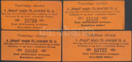 cca 1940 Tiszteletjegy utalvány a "Bodograf" mozgóba VIII., 4db, 4,5x9cm