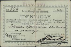 1896 Idényjegy, Duna-Gőzhajózási-Társaság, hajtásnyommal, 7x11cm