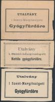 cca 1900-40 Utalvány a Szent-Margitszigeti Gyógyfürdőre József Főherceg Uradalmának pecsétjével,  3db, cca 6x8cm