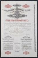 Budapest 1910. Belvárosi Takarékpénztár záloglevele 5000K-ról, szelvényekkel, szárazpecséttel T:II
