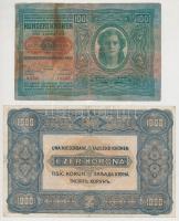 8db-os vegyes magyar korona bankjegy tétel, közte 1920. 1000K "Orell Füssli, Zürich" nyomd...