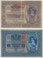 8db-os vegyes magyar korona bankjegy tétel, közte 1920. 1000K "Orell Füssli, Zürich" nyomd...