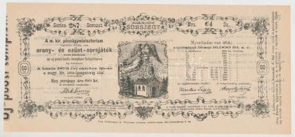 Pest 1873. Jótékonyczélú Sorsjegy - Az uj-pesti kath. templom felépítésére 50kr értékű sorsjegy T:I-