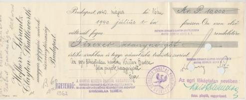 Budapest 1940. Az Egri Főkáptalan pecsétjével ellátott 2db kitöltött váltó illetékbélyegekkel, bélye...