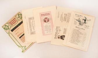 cca 1910 7 db különféle német nyelvű szecessziós reklámnyomtatvány, különböző méretben