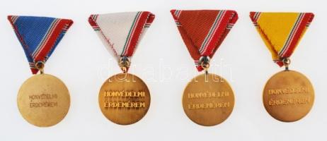 ~1960-1970. "Honvédelmi Érdemérem" aranyozott fém kitüntetések mellszalagon, tokban (4x), ...