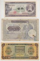 Szerbia 1941. 100D + Horvátország 1943. 1000K + Japán 1953. 100Y + Ecuador 1966. 5S T:II,III,III- Serbia 1941. 100 Dinars + Croatia 1943. 1000 Kuna + Japan 1953. 100 Yen + Ecuador 1966. 5 Sucres C:VF,F,VG Krause 12,12,90,100