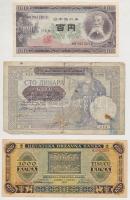 Szerbia 1941. 100D + Horvátország 1943. 1000K + Japán 1953. 100Y + Ecuador 1966. 5S T:II,III,III- Se...