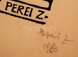 Perei Zoltán (1913-1992): HL Familie. Linó, papír, jelzett,  22×15 cm