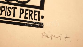 Perei Zoltán (1913-1992): Geisselung Christi. Linó, papír, jelzett,  22×15 cm