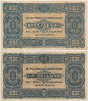 1923. 1000K "8 FILLÉR - NYOLC FILLÉR" felülnyomással + 1923. 1000K "Magyar Pénzjegyny...