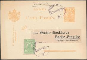 Díjkiegészített díjjegyes levelezőlap ,,CERNAUTI&quot; - Berlin, PS-card with additional franking to &quot;CERNAUTI&quot; - Berlin