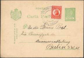 Díjkiegészített díjjegyes levelezőlap, PS-card with additional franking to ,,(ILIS)ESTI BUCOVINA&quot; - Berlin