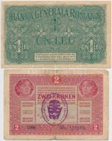 Románia / Német megszállás 1917. 1L + Magyarország 1917. 2K román felülbélyegzéssel és valószínűleg ...