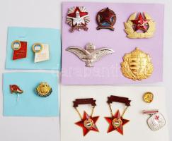 13db vegyes, főleg szocialista jelvény, közte "60 év - Gyémánt Diplomás Pedagógus" zománcozott fém jelvény, "Járőrparancsnok" zománcozott fém sapkajelvény T:2