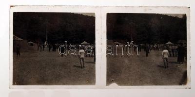 cca 1920 Cserkészek három dimenziós táborozós fényképei, 3 db sztereó pozitív képpár üveglemezen,  6...
