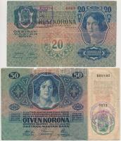 1913. 20K + 1914. 50K mindkettő valószínűleg hamis felülbélyegzéssel (both with fake overprints) T:III,III-