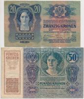 1913. 20K + 1914. 50K mindkettő valószínűleg hamis felülbélyegzéssel (both with fake overprints) T:I...
