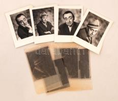 cca 1970 Kibédi Ervin (1927-1994) színész műtermi felvételei, 4 db professzinális minőségű, szabadon felhasználható, jogdíjmentes negatív (6x7 cm) és az ezekről készült 4 db kontakt pozitív nyerskép, 7x6 cm