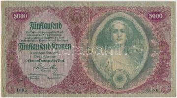 Ausztria 1922. 5000K T:III kis ly. középen Austria 1922. 5000 Kronen C:F small hole in center