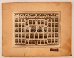 1932 Budapest, az Érseki Kath. Reálgimnázium tanárai és végzett növendékei, kistabló 47 nevesített portréval, Szabó János műterméből, 16x22 cm, karton 25x33 cm