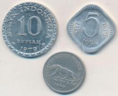 India 1946. 1/4R Ni + India 1972. 5p Cu-Ni + Indonézia 1979. 10R Al T:2,2- India 1946. 1/4 Rupee Ni + India 1972. 5 Paise Cu-Ni + Indonesia 10 Rupiah Al C:XF,VF Krause KM#548,#17,#44