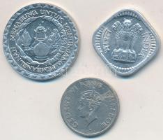 India 1946. 1/4R Ni + India 1972. 5p Cu-Ni + Indonézia 1979. 10R Al T:2,2- India 1946. 1/4 Rupee Ni ...