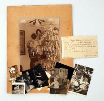 1942 és 1956 Gyurkovics Mária (1913-1973) Kossuth-díjas opera-énekesnő és családja, 23 db vintage fotó Tiszavölgyi József pecsétjével + 1 db aláírt köszönő kártya az énekesnőtől, 23x18 cm és 5x3 cm között