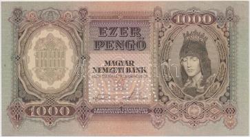 1943. 1000P "MINTA" perforációval "F 000 000000" sorozat- és sorszámmal T:I,I- sarokhajlás Adamo P21M1a