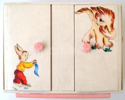 Retró játék bútorok, fa, kézzel festett, 5db-os, 22x25x6cm, 2x5cm között