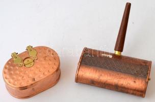 Régi, réz tárgyak, asztali kefe (15x18cm), doboz (12x7x5cm )