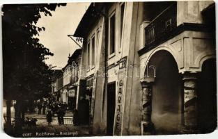 Rozsnyó, Roznava; utca, üzletek / street, shops, " 1938 Rozsnyó Visszatért" So. Stpl (EM)