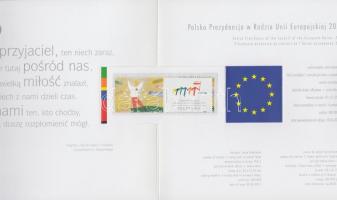 Lengyelország tölti be az EU elnökségi tisztjét szelvényes bélyeg alkalmi postai kiadványban + boríték, Poland holds the EU presidency stamp with coupon occasional issue + cover