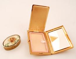 Régi púdertartó tükörrel (7x5cm) és ékszertartó 5x3cm, fém