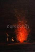 Kacziány Ödön (1852-1933): Tábortűz. Olaj, vászon, jelzett, 40×50 cm