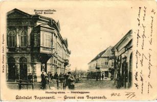 Fogaras, Fagaras; Sterzing utca, Mercur Szálloda, Franz Rössler üzlete/ hotel, shop, street (Rb)