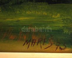 Mares jelzéssel:Házikó a tisztáson. Olaj, farost, keretben, 34×70 cm